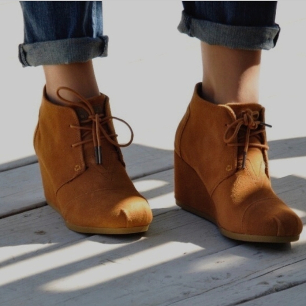 Toms Brown Wedge Ankle Boots